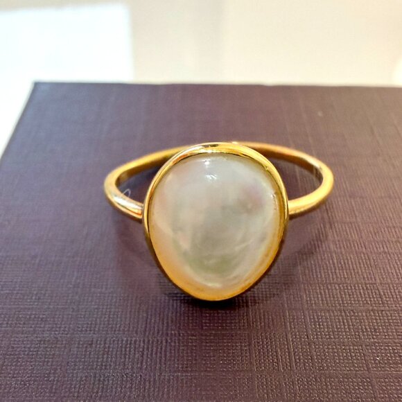 Linjer "Margit" Gold Vermeil Mother of Pearl Ring - Size 9 - Picture 8 of 11